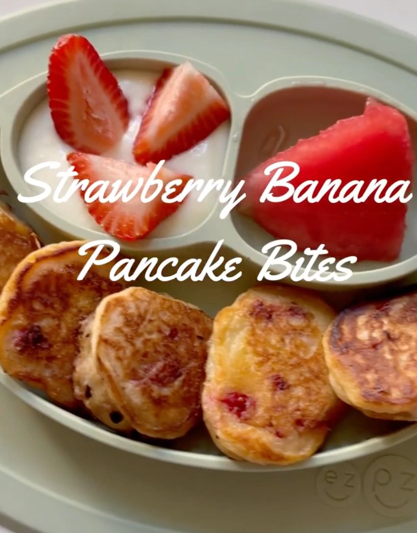 BLW Strawberry Banana Pancake Bites